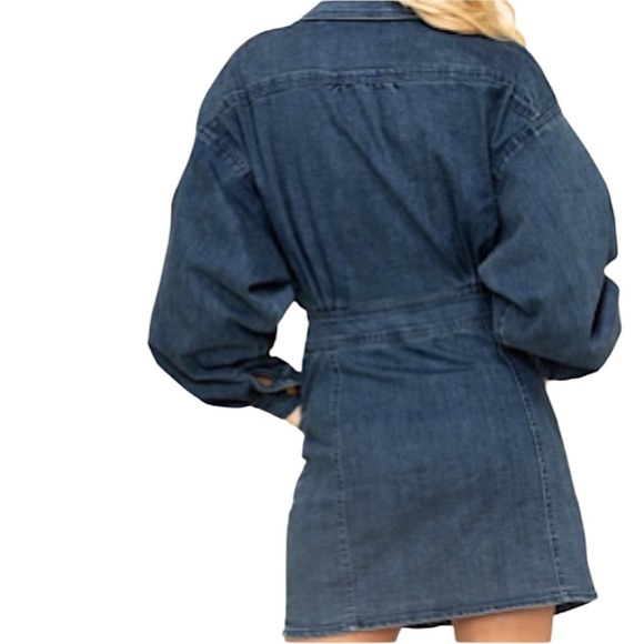 NWT FREE PEOPLE Bo Button Front Long Sleeve Denim Dress Size Large - Picture 2 of 6